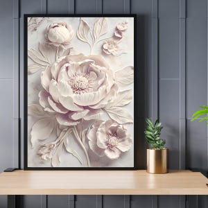 Poster + Postkarte: 3D Pfingstrosen Poster | Digitale Wandkunst | Blumen Poster Druckvorlage | Wanddeko | Digitaler Download | Wandbild