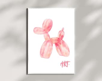 Pink Watercolor Balloon Dog Poster Print Dopamine Art Dog Poster Home Decor A4-A1