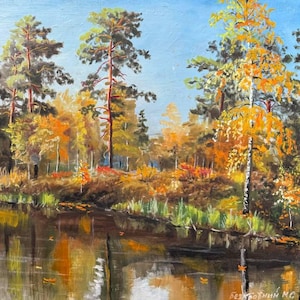 Autumn Forest | Original Oil Painting | Fall Landscape Wall Art | Rustic Woodland Decor | Handmade Vintage Canvas | Signed Nature Artwork