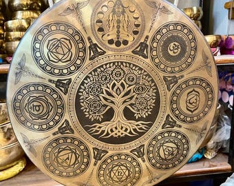 16" Tree of Life Chakra Healing Gong: Sound Healing Gong,Therapy Gong,Meditation Gong, vibration Gong,Yoga Gong, Tibetan Gong,singing Gong