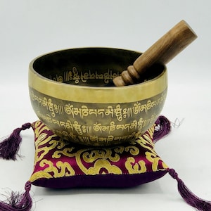 6 Inch Mantra Etching Carving Bowl-Handmade Tibetan Singing Bowl-Yoga Meditation Bowl-Smooth Relaxing Sound Bowl-Singin Bowl Gift for her