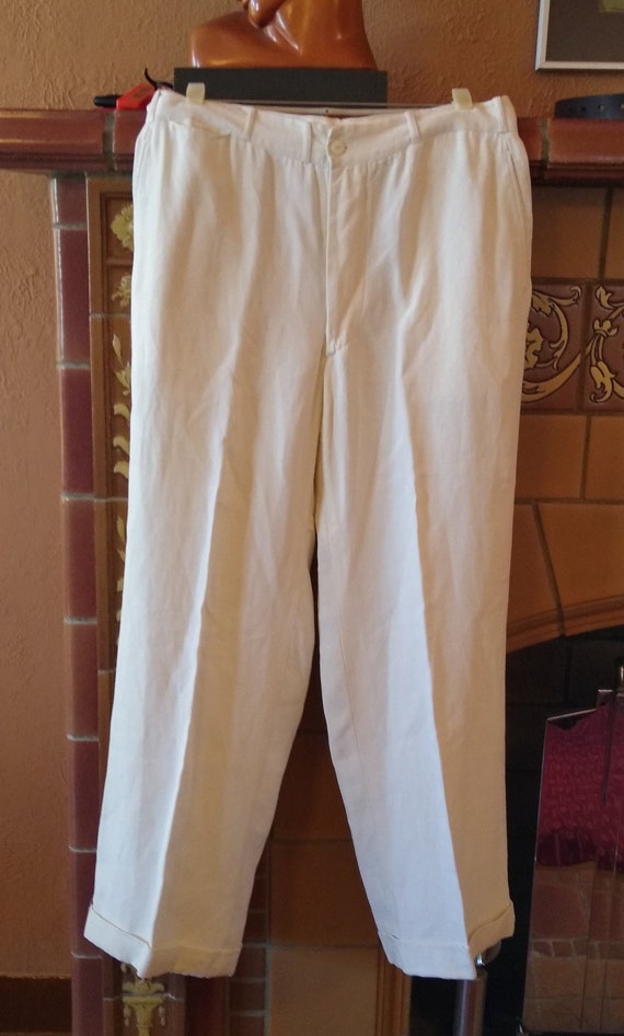 1920s 1930s Linen Button Fly Pants 33"W