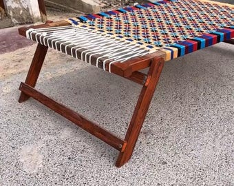 Folding Charpai Bed Handmade Wooden Woven Cot Portable Traditional Desi Khatiya Rustic Outdoor Indoor Furniture