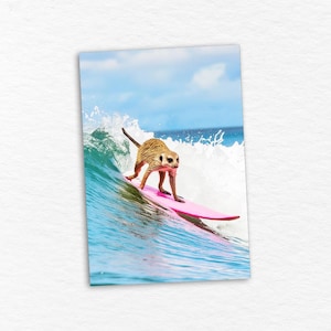 Postal de saludo de animales suricatos surfeando