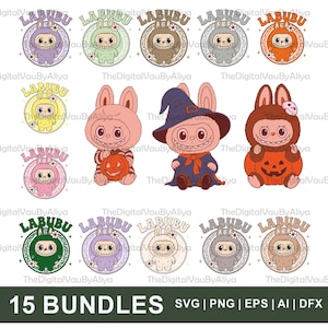 Labubu Svg, clipart Labubu PNG, Labubu Bundle, émotions dans différentes couleurs, Kawaii Cute Pack SVG, Labubu numérique