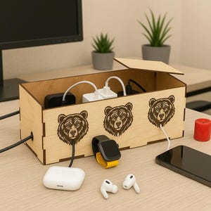 Desk Cable Organizer Gift for Coworkers, Office Decor for Colleague Desk, Wooden Cable Organizer, Colleague Gifts
