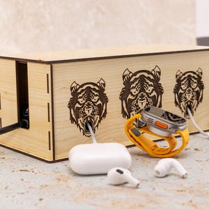 Charging Organizer, Wooden Cable and Cord Organizer For Desk, Gifts for Home, Desk Cable Organizer Box, Housewarming Gift