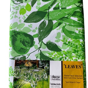 Vintage Tropical Leaves Flannel Backed Tablecloth