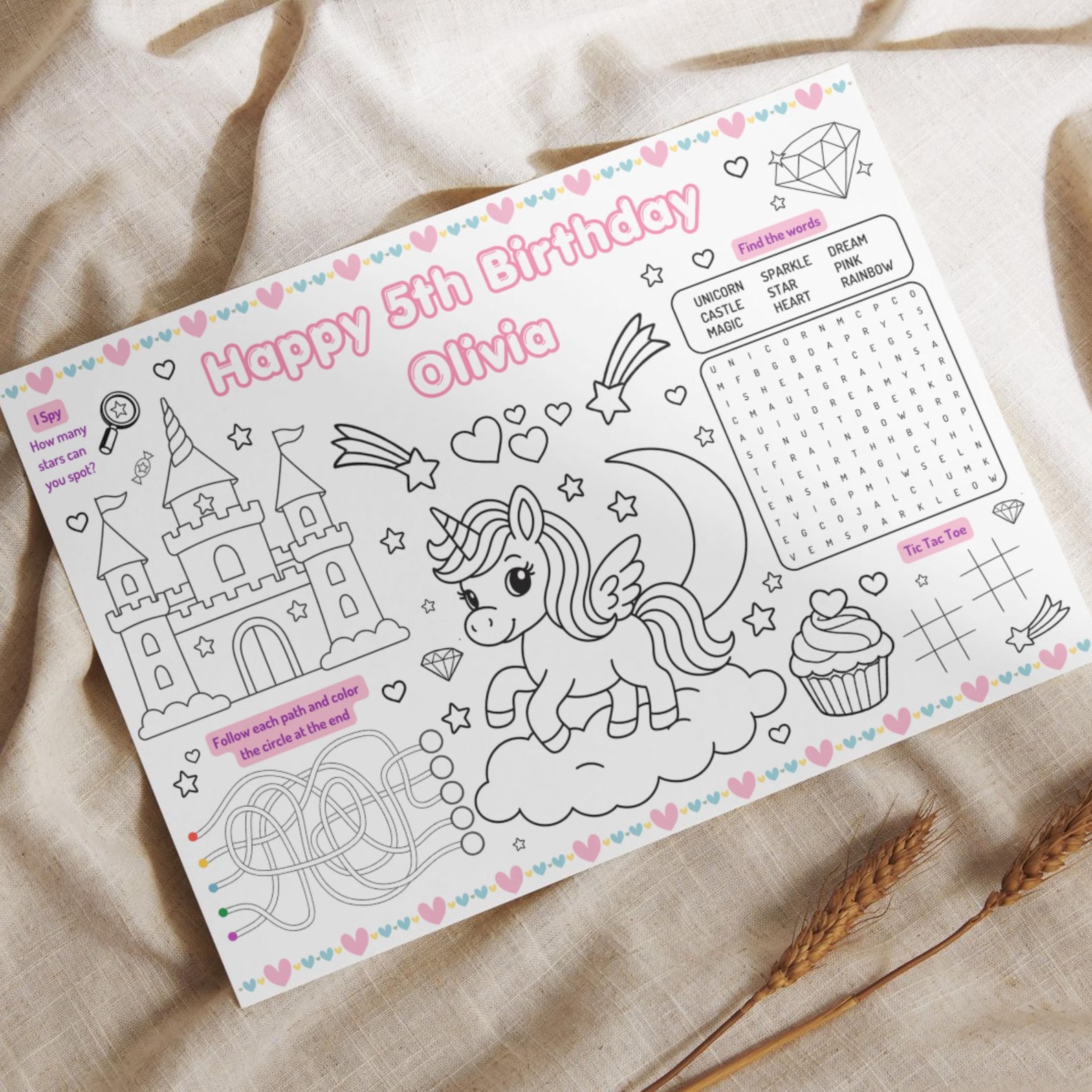 Editable Unicorn Party Coloring Sheet, Printable Pink Rainbow Birthday ...