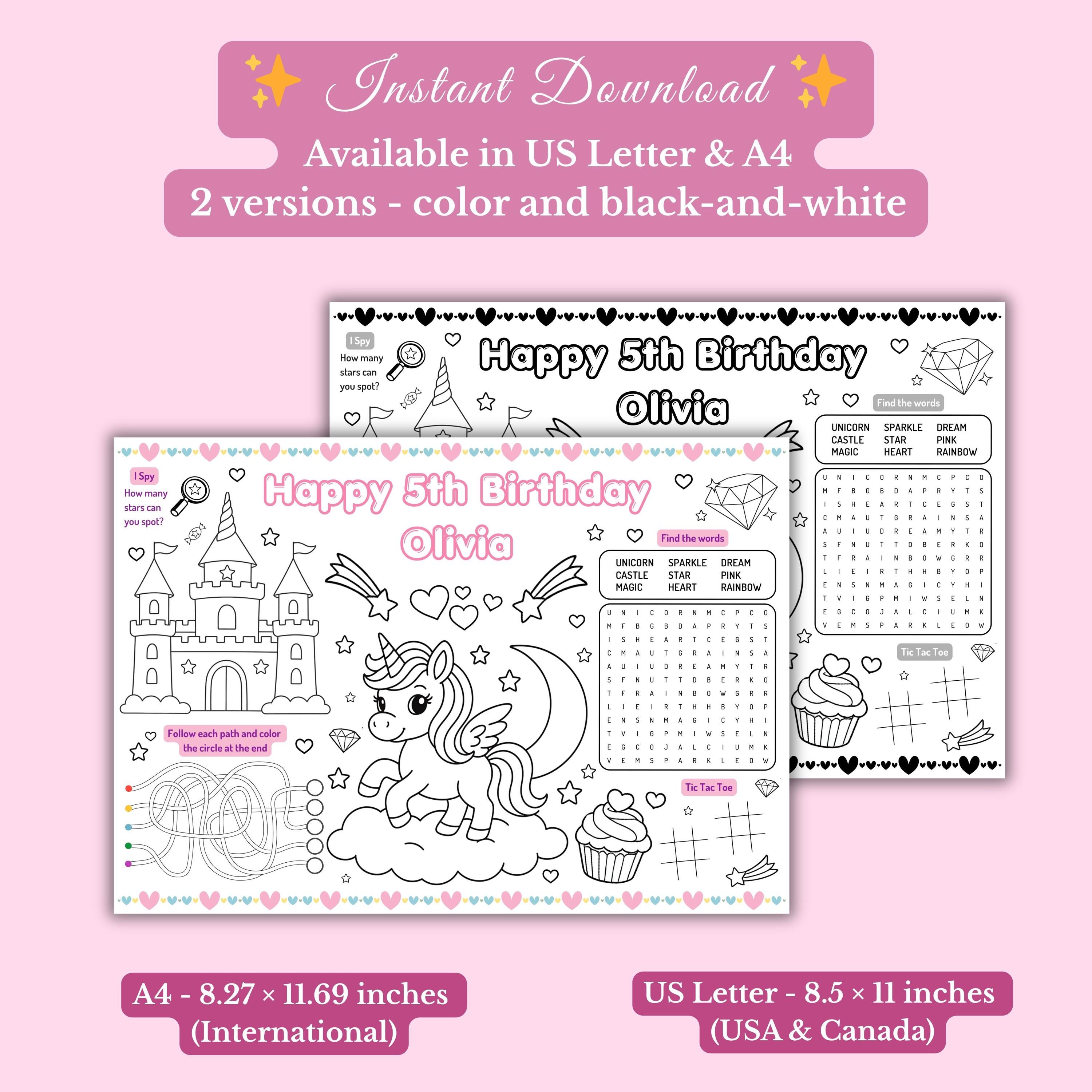 Editable Unicorn Party Coloring Sheet, Printable Pink Rainbow Birthday ...