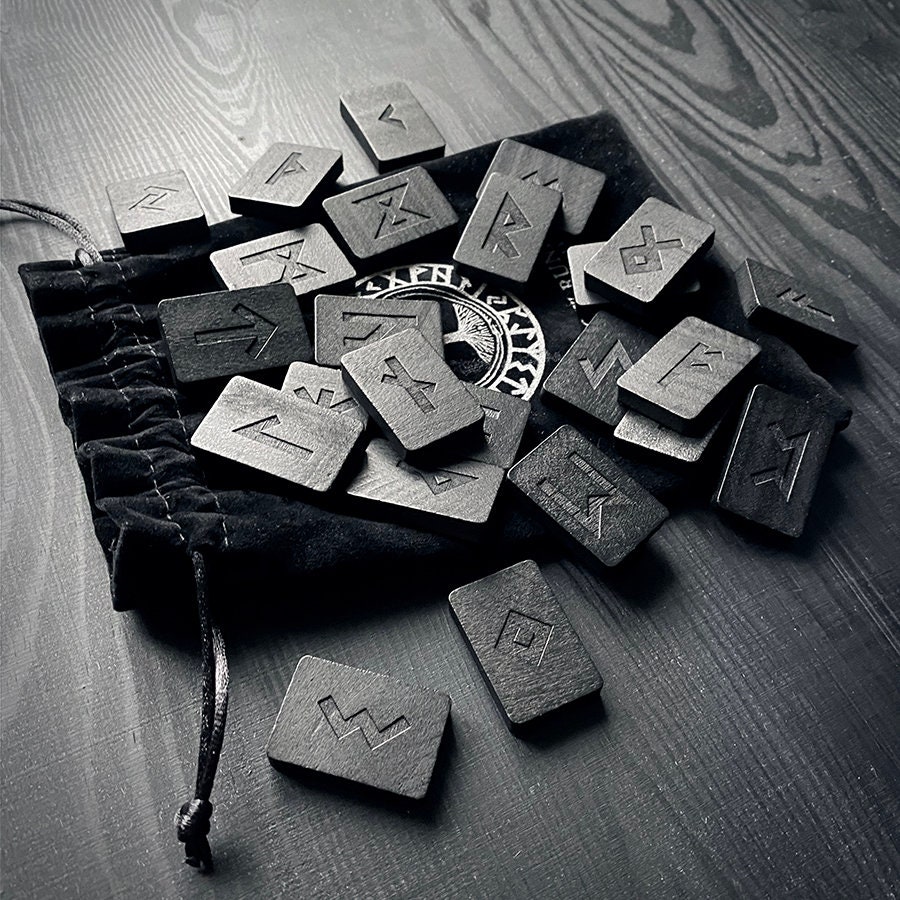 Wooden Runes Set Elder Futhark in Leather Bag Divination Tools FREE SHIPPING Wooden Runes Set Elder Futhark in Leather Bag Divination Tools FREE SHIPPING