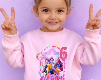 Custom Huntrix Birthday Girl Shirt,Personalized Kpop Demon Hunter Birthday Sweatshirt,K-Pop Theme Party, Gift for Girls