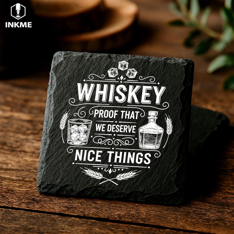 Glowforge files whiskey engraved slate coasters