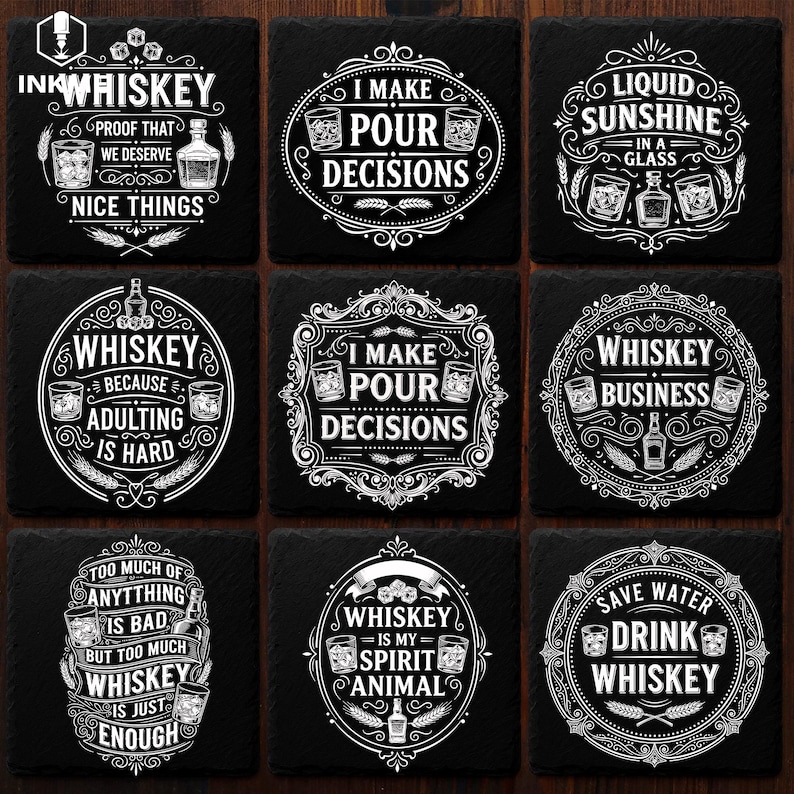 Slate coaster design whiskey laser engraving file