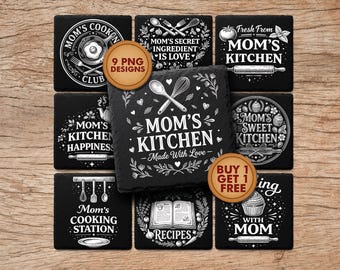 Mother’s Kitchen Slate Coasters SVG Laser Engraving File Mom Mum Gift Template Glowforge Slate Coaster DXF CNC Laser | #2079