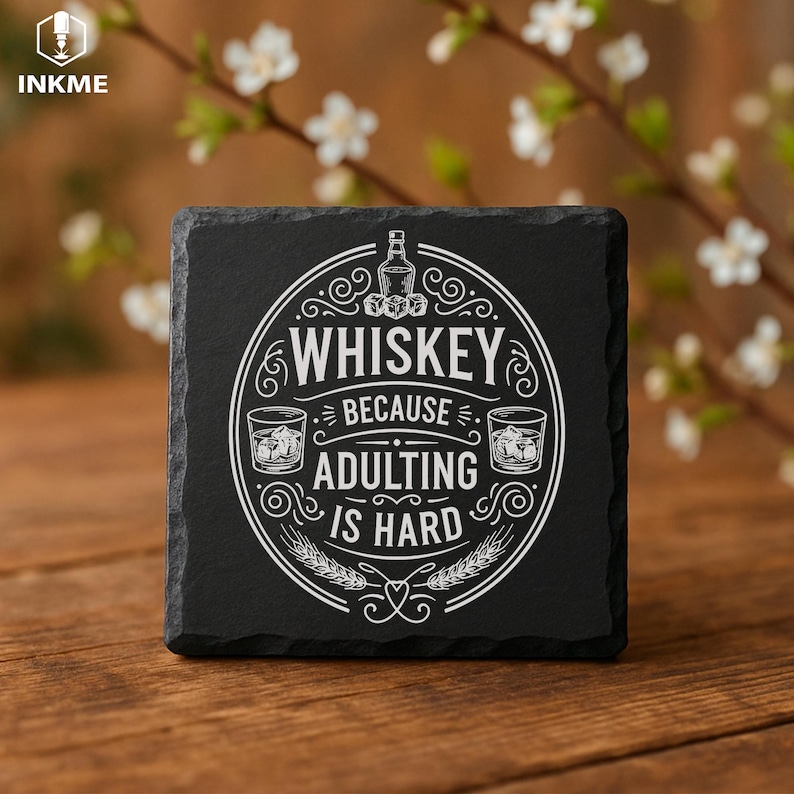 Whiskey coaster svg style laser engraving on slate