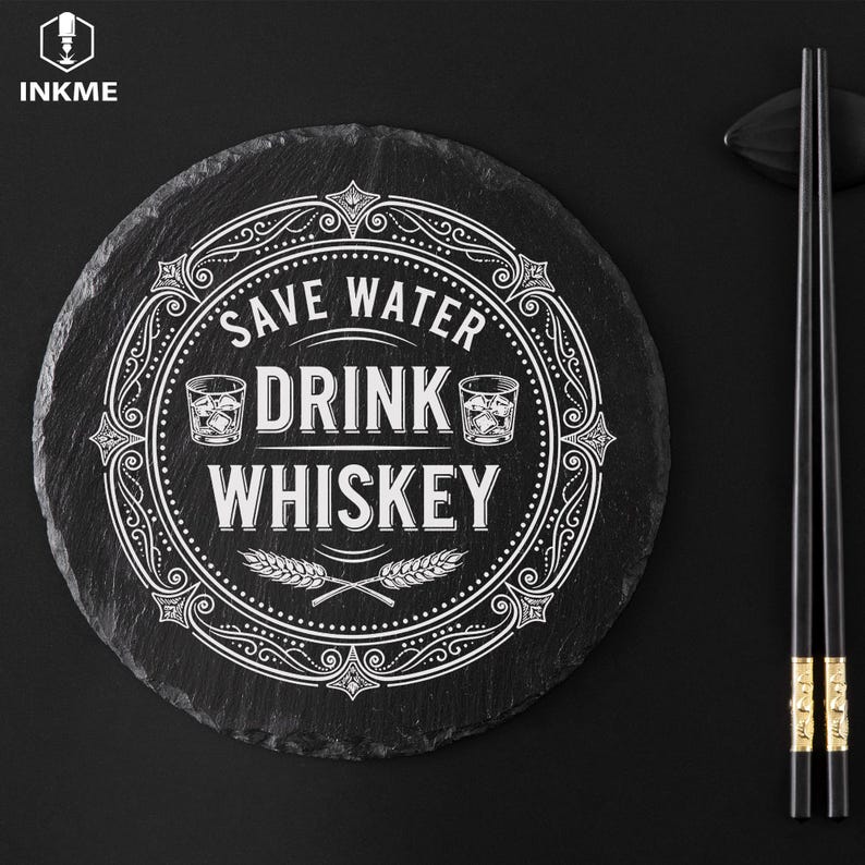 Quote engraving whiskey slate coaster design