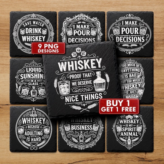 Whiskey Engraving Designs for Slate Coasters, Png Files for Glowforge and Lightburn Men's Gift, Commercial Use | #2038