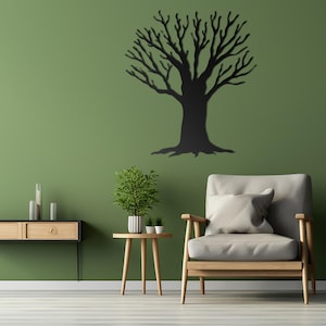 Tree of Life Metal Wall Art - Modern Black Tree Wall Decor - Stainless Steel Indoor Outdoor Home Sculpture