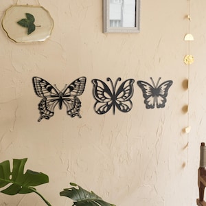 3 Butterflies Metal Wall Art, Modern Butterfly Wall Decor, Unique Metal Butterfly Sculptures, Handmade  Wall Hanging,