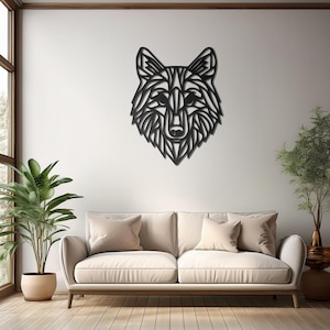 Wolf Silhouette Metal Wall Art - Rustic Modern Black Steel Decor - Outdoor Wildlife Wall Sculpture for Home