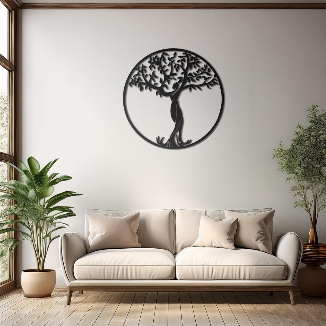 Family Tree Metal Wall Art – Black Stainless Steel Silhouette for Home ...