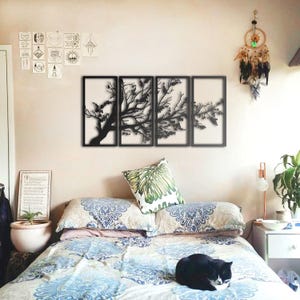 Branch 4 Panel Metal Wall Art, Nature-Inspired Tree Decor, Modern Wall Sculpture, Rustic Home & Living Room Wall Hanging