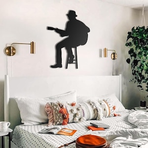 Guitar Man Metal Wall Art - Modern Black Music Silhouette - Steel Wall Decor for Musicians and Studios