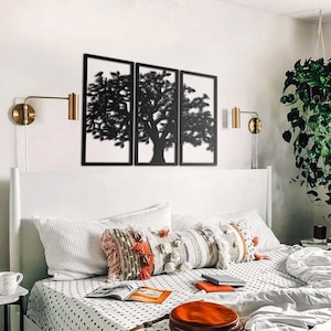 Tree 3 Panel Metal Wall Art, Nature-Inspired Tree Decor, Modern Wall Sculpture, Rustic Home & Living Room Wall Hanging