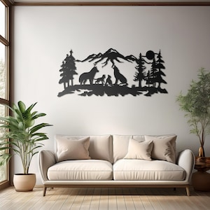 Wolf Family Metal Wall Art | Rustic Woodland Animal Wall Decor | Wolf Silhouette Wall Hanging | Cabin Wall Decor
