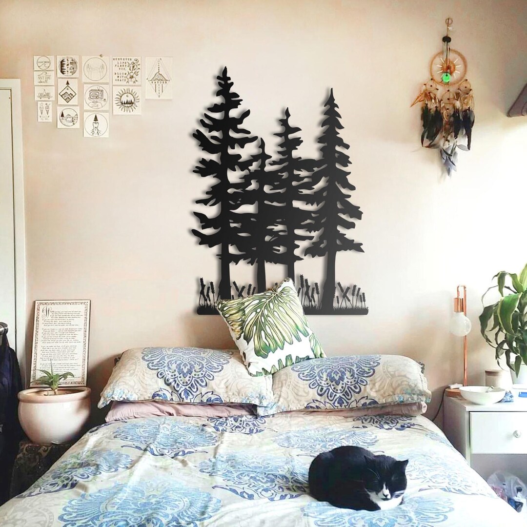 Pine Tree Metal Wall Art – Forest Silhouette Rustic Home Decor – Nature ...