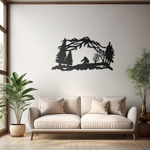 Skier Metal Wall Art – Skiing Wall Decor for Cabin, Rustic Ski Lodge Decor, Metal Ski Sign, Winter Sports Wall Hanging, Mountain Home Gift