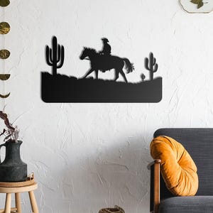 Rustic Cowboy Metal Wall Art - Western Decor for Home, Ranch, or Man Cave - Country Cowboy Silhouette Steel Wall Hanging - Farmhouse Gift