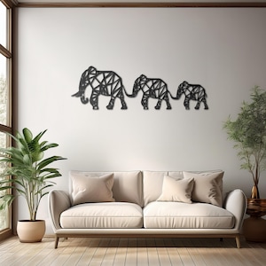 Geometrische Elefantenfamilie Metall Wandkunst - Moderne Metall Wanddekoration für Wohnzimmer, Kinderzimmer, Elefant Wandbehang Geschenk