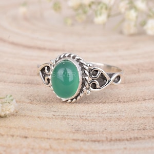 Dainty Green Onyx Ring: Handmade 925 Sterling Silver Boho Jewelry