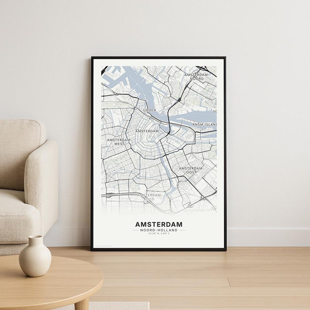 Amsterdam Map Print, Minimal City Map Poster, Modern Wall Art