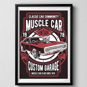 Vintage Muscle Car Wall Art Print – Custom Garage Poster for Classic Car Lovers – A4 A3 A2 Sizes – Retro Car Club Décor Since 1978"