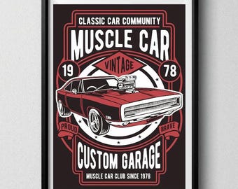 Vintage Muscle Car Wall Art Print – Custom Garage Poster for Classic Car Lovers – A4 A3 A2 Sizes – Retro Car Club Décor Since 1978&quot;