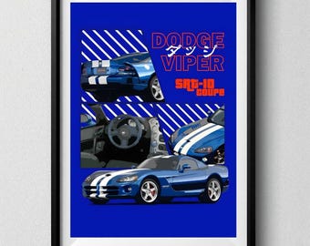 Dodge Viper SRT-10 Poster – American Muscle Car Wall Art | Retro JDM-Inspired Decor for Garage, Man Cave, or Office