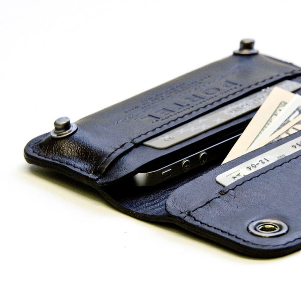 iPhone / iPod Touch - - RETRO - MODERN leather wallet sleeve - - BLACK