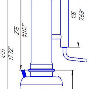 Pu&ograve; includere: Un disegno tecnico di un apparato di distillazione, con dimensioni in pollici e centimetri. L'altezza totale &egrave; di 45 cm, con un diametro di base di 14 cm. Il disegno include misure dettagliate.