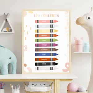 Póster educativo para aprender colores, descarga digital, para niños, lápices de colores, colores pastel