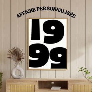 Póster personalizado para descargar fecha de nacimiento, año, impresión colorida y retro.