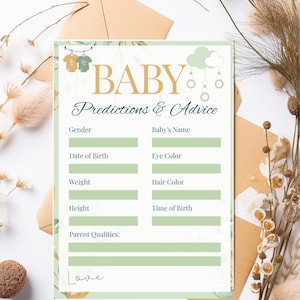 Prédictions imprimables pour bébé - cartes de jeu de prédiction de bébé - jeux de baby shower - prédictions et cartes de conseils pour baby shower (fichier pdf)