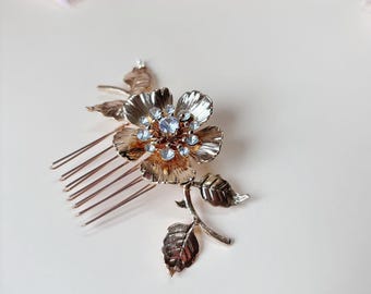 FIA - Haarkämme für die Hochzeit mit goldenen Blumen und Strasssteinen, Haaraccessoire für Brautfrisuren