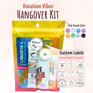 Hangover Kit (Vacation): Recovery Kit for Wedding, Bachelor / Bachelorette Party, Girls Trip, Birthday, Cruise, Festival, Party Favor, etc.