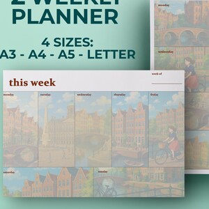 Amsterdam Wochenplaner - Druckbares PDF | Horizontales und vertikales Layout | A3 A4 A5 Letter Größen | Süsser Illustrierter Organizer