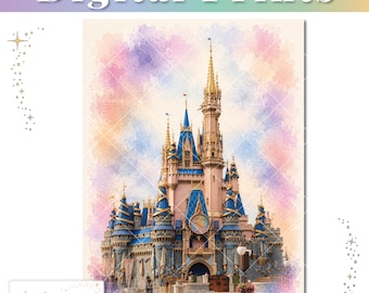 Castle 50th Magic Kingdom Photograph-Watercolor Artwork | Fairy Tale Princess Castle | Disney Home Decor | Instant Download | WDW Poster
