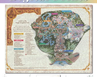 Disney Magic Kingdom Vintage Map Artwork | Retro WDW Property Map | Home Wall Decor Poster | Instant Download | WDW Memorabilia | Theme Park