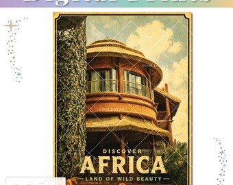 Animal Kingdom Lodge Inspired | African Architecture & Wildlife Vintage Travel Poster Series | Disney Home Decor | Instant Download | WDW